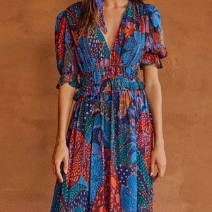 Farm Rio Blue Leopard Ruffle Maxi, size M. worn once